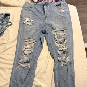American Eagle Outfitters Ripped Light Blue Boyfriend Jeans